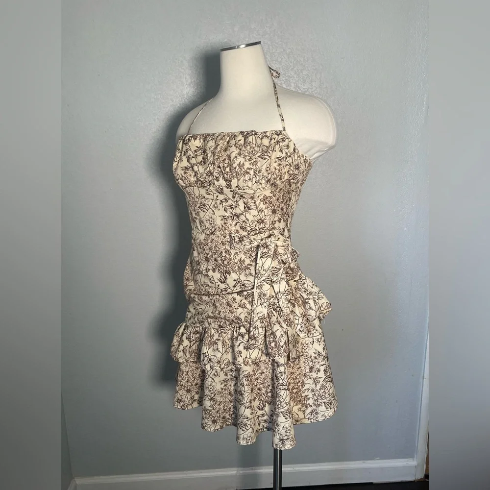 SHEIN Cream and Brown‎ Floral Mini Dress
